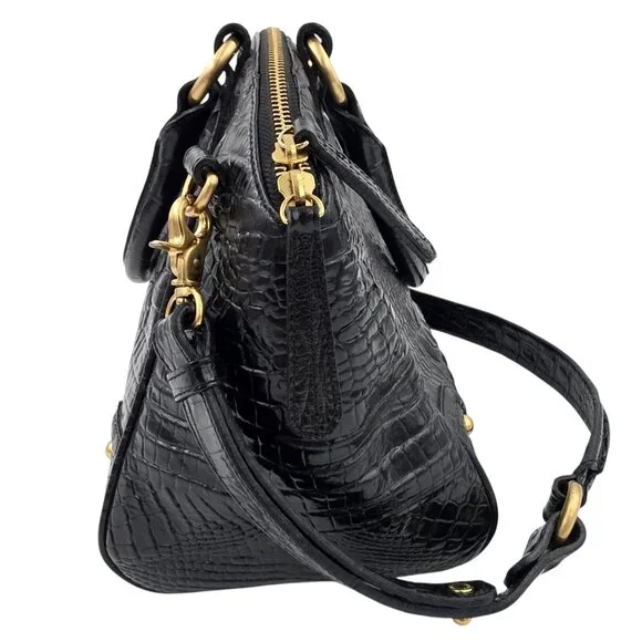Brahmin Duxbury Satchel Black Melbourne Croc Embossed Leather Designer Purse Bag - Picture 4 of 16